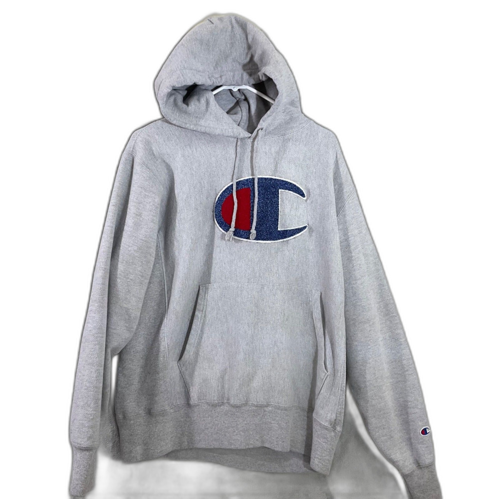 Champion Reverse Weave BIG C LOGO Hoodie Sweatshirt Men’s size M Gray
